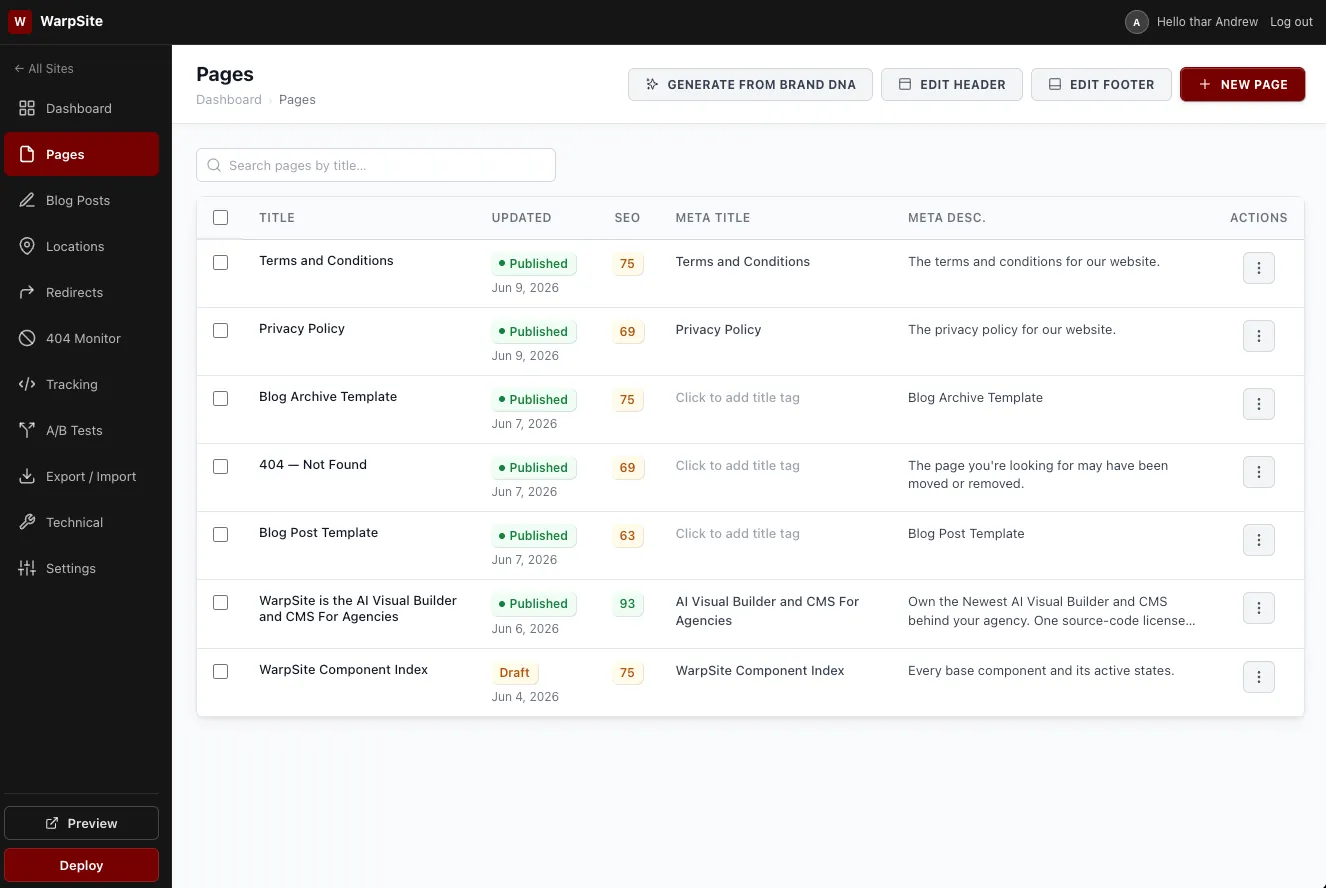 The WarpSite visual builder